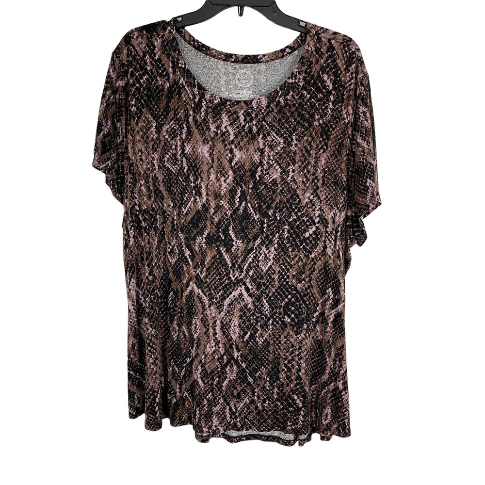 Maurices Womens Shirt Size 2 Black Snake Print Short Sleeve Knit Top